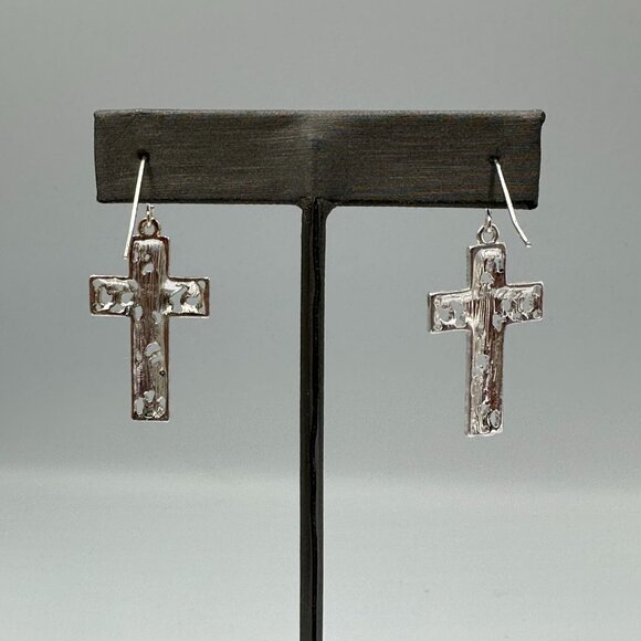 3/$30 Cross Dangle Earrings Silver Tone Rhinestone Sparkle Faith Jewelry 1.5 " - Picture 6 of 10